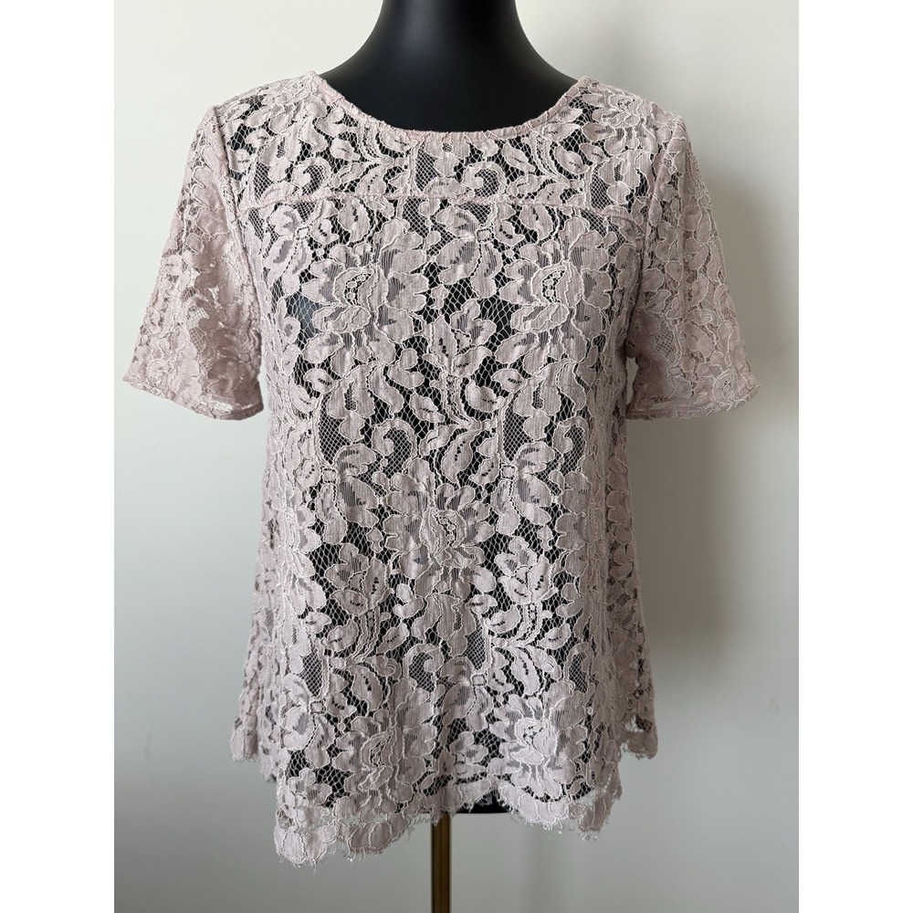 Ann Taylor Loft Women's M Floral Lace Dusty Pink Blouse Top Pullover NWOT